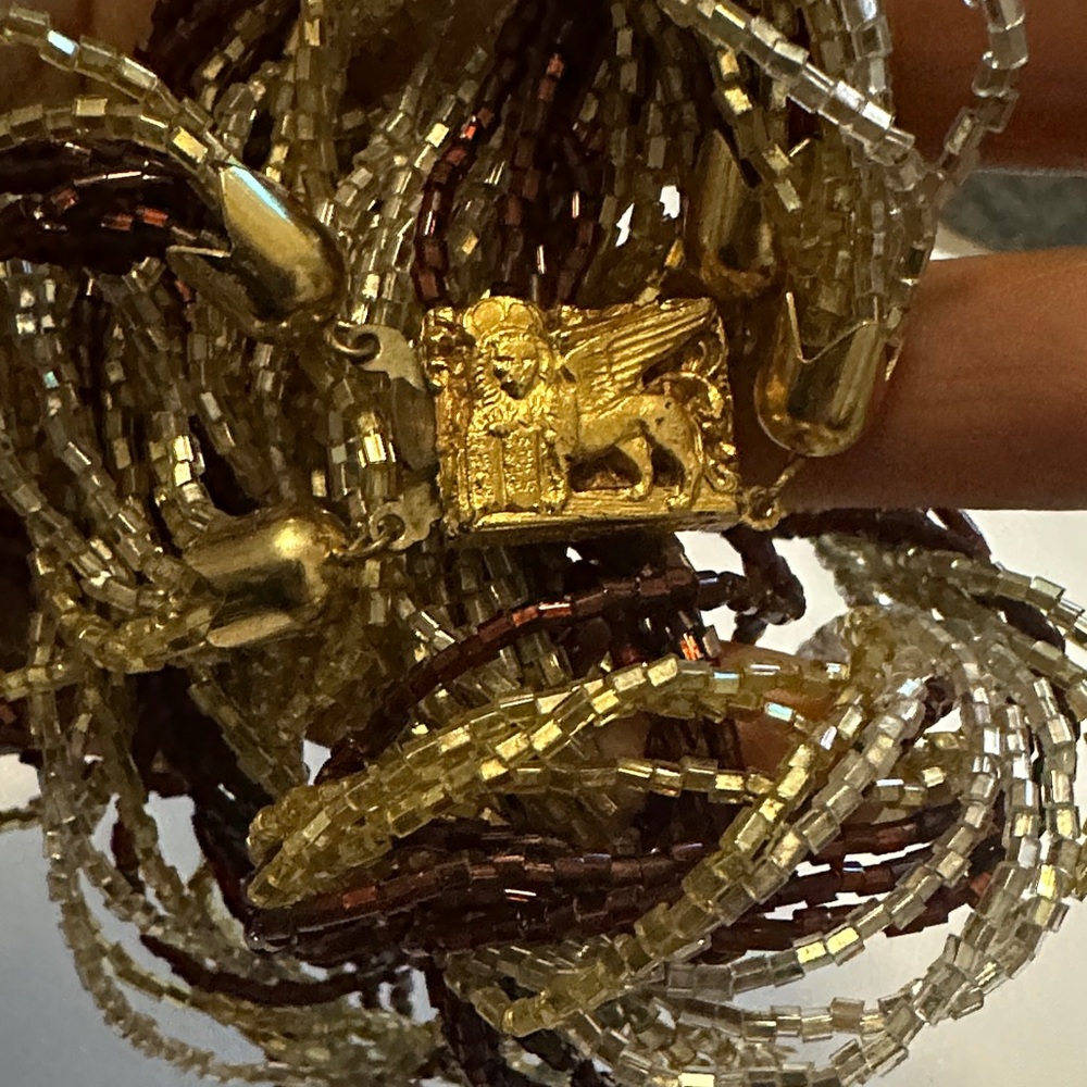 Venetian Glass Bead Necklace signed Made in Italy, St. Mark Venice Lion clasp